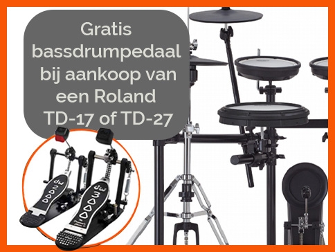 Gratis bassdrumpedaal bij Roland TD-17 of TD-27